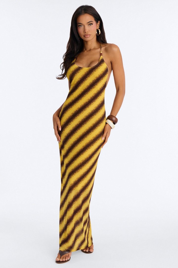 Midnight Heat Backless Maxi Dress - Yellow/combo