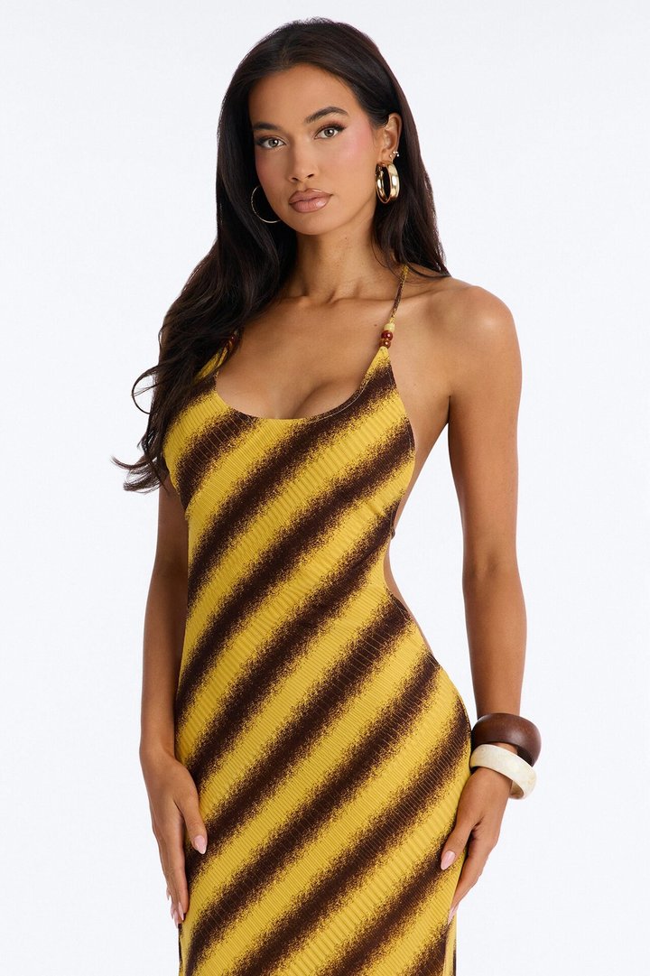 Midnight Heat Backless Maxi Dress - Yellow/combo