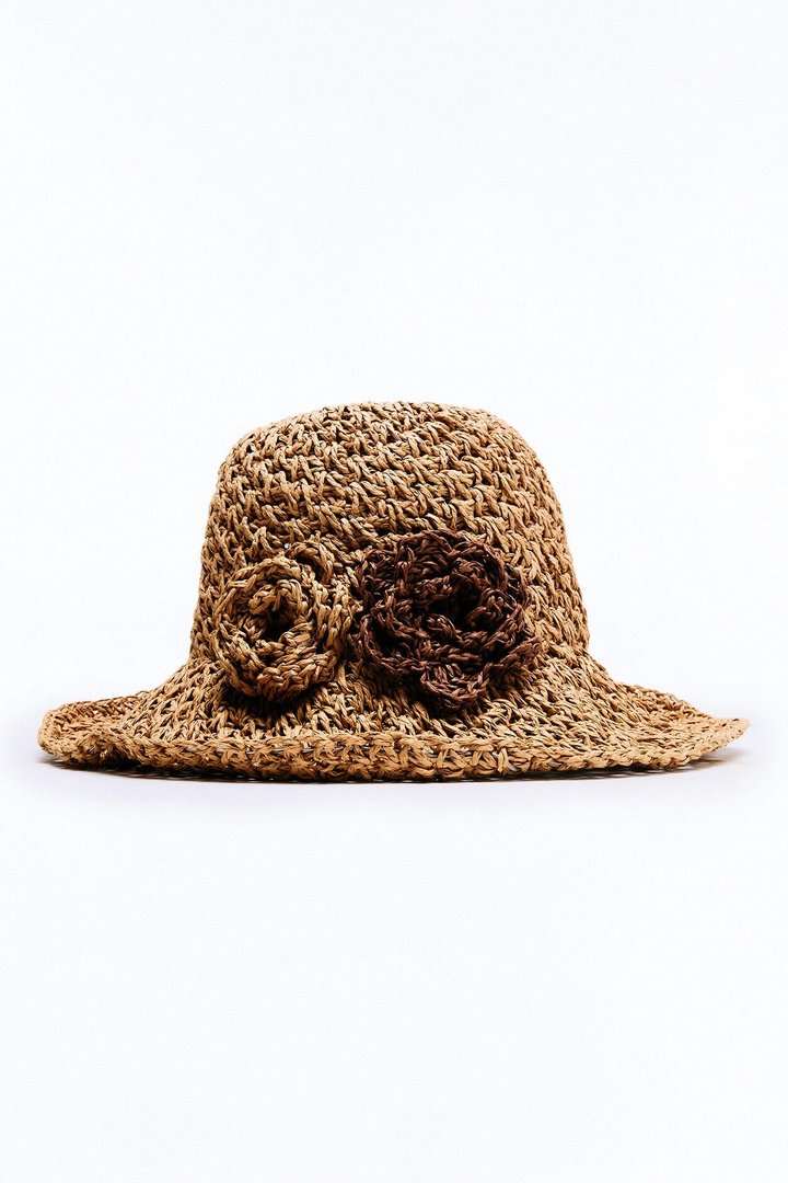 Rose Garden Picnic Straw Sun Hat - Natural