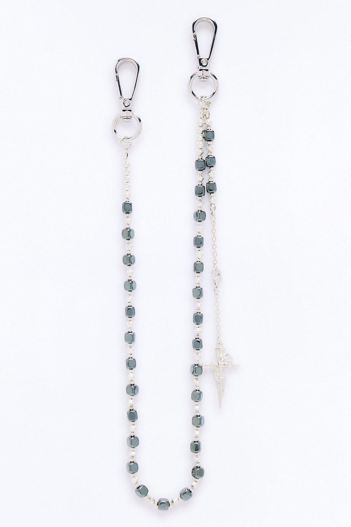 Rose Pendant Beaded Chain Pant Chain - Silver