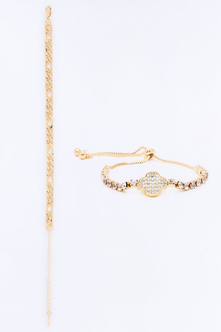 Shine On Clover 2 Piece Anklet Set - Gold