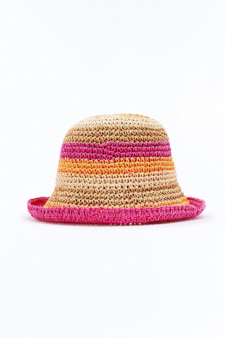 Sun Kissed Straw Bucket Hat - Pink/combo