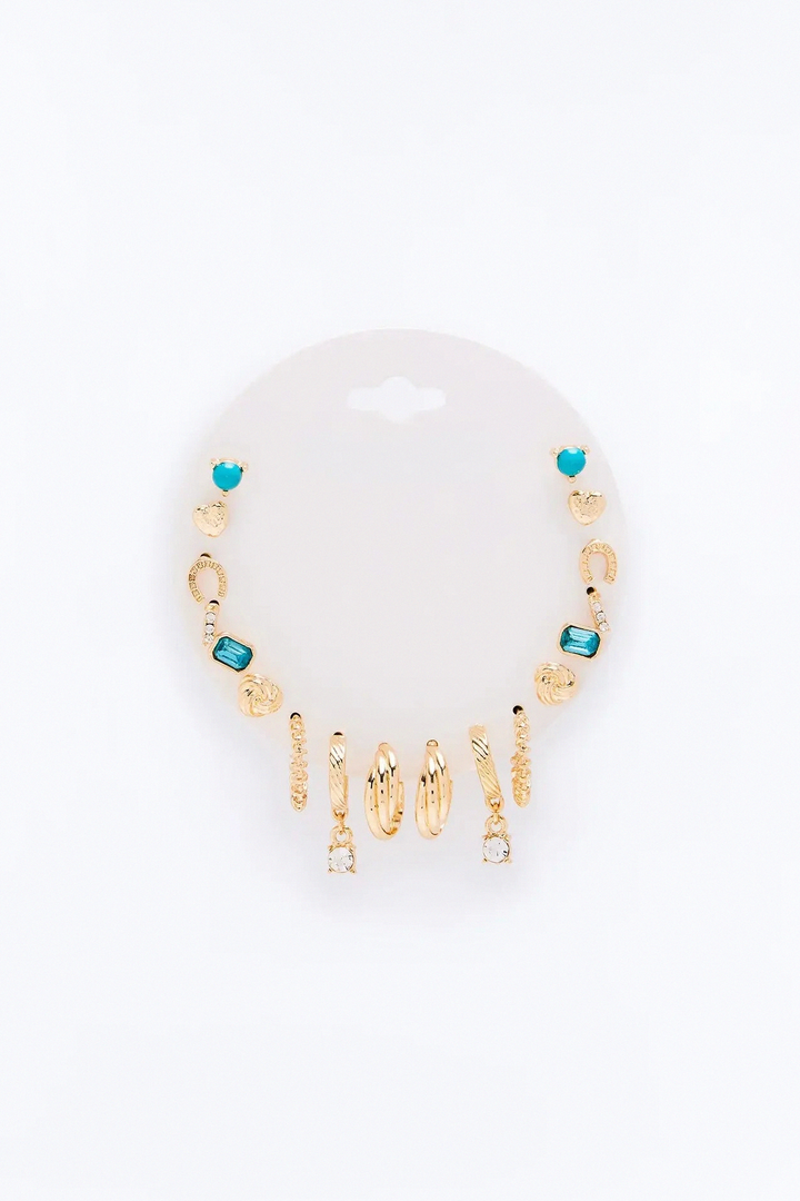My Luck 9 Pair Multi Earring Set - Gold/Blue