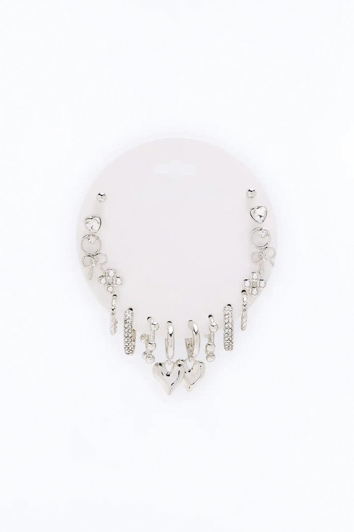 Thinking Of You 9 Pair Multi Earring Set - Silver