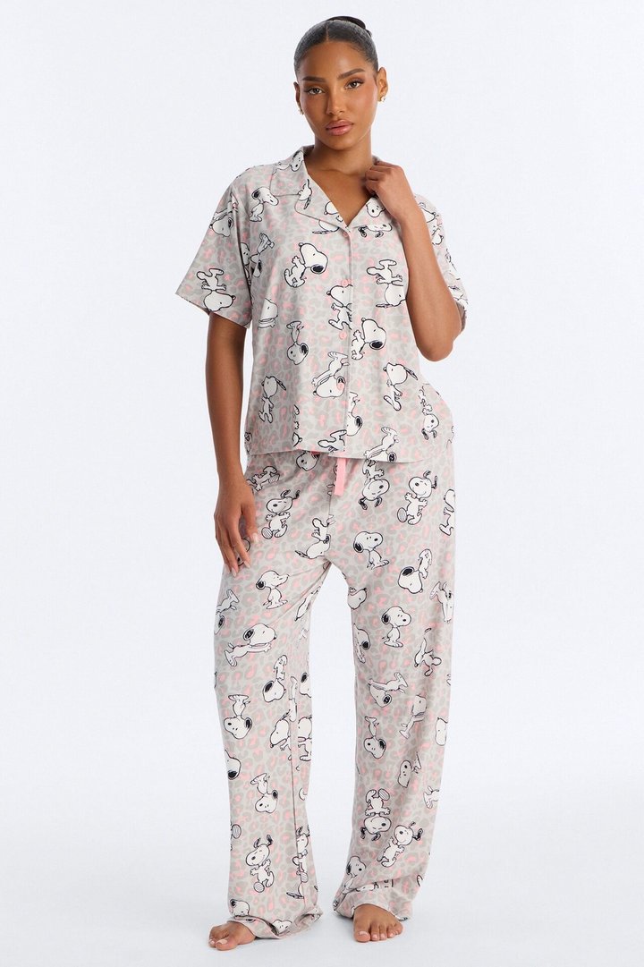 Snoopy Leopard PJ Pant Set - Grey/combo