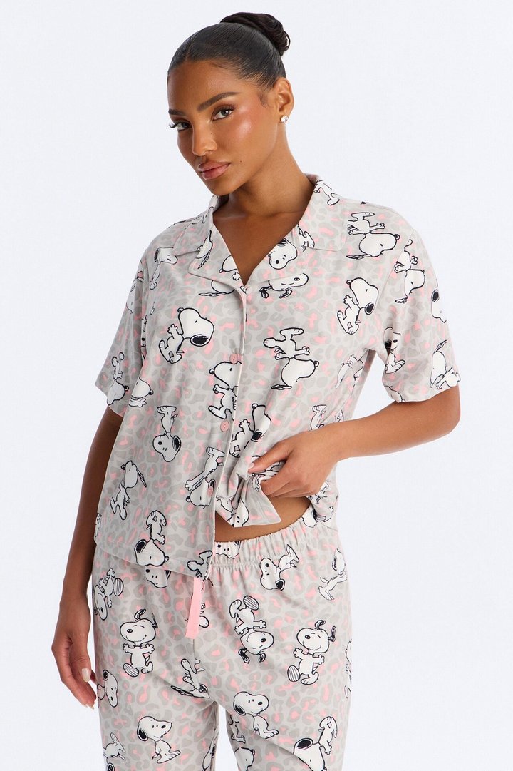 Snoopy Leopard PJ Pant Set - Grey/combo