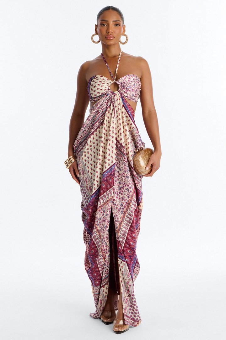 Wildflower Soul Satin Maxi Dress - Purple/combo