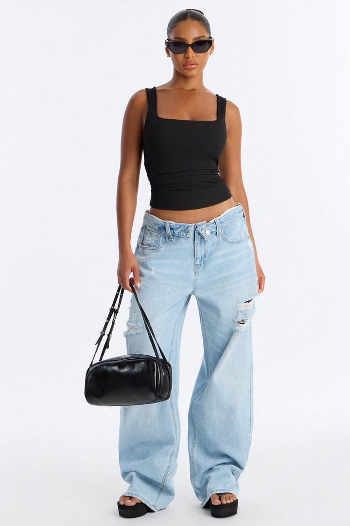 Rene Padded Double Scoop Tank Top - Black