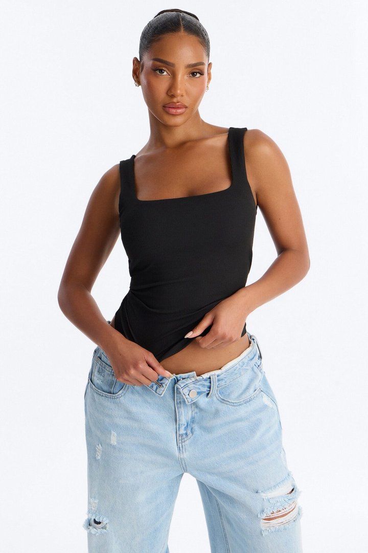 Rene Padded Double Scoop Tank Top - Black