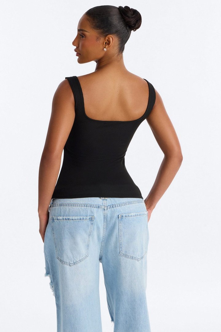 Rene Padded Double Scoop Tank Top - Black