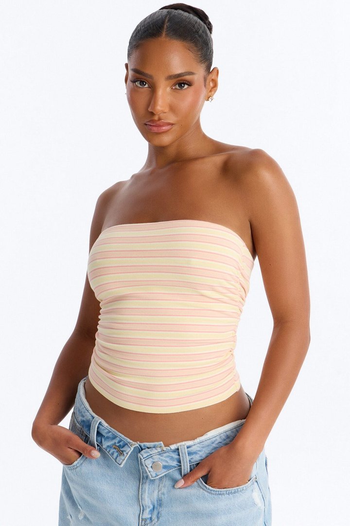 Hanna Striped Strapless Tube Top - Orange/combo