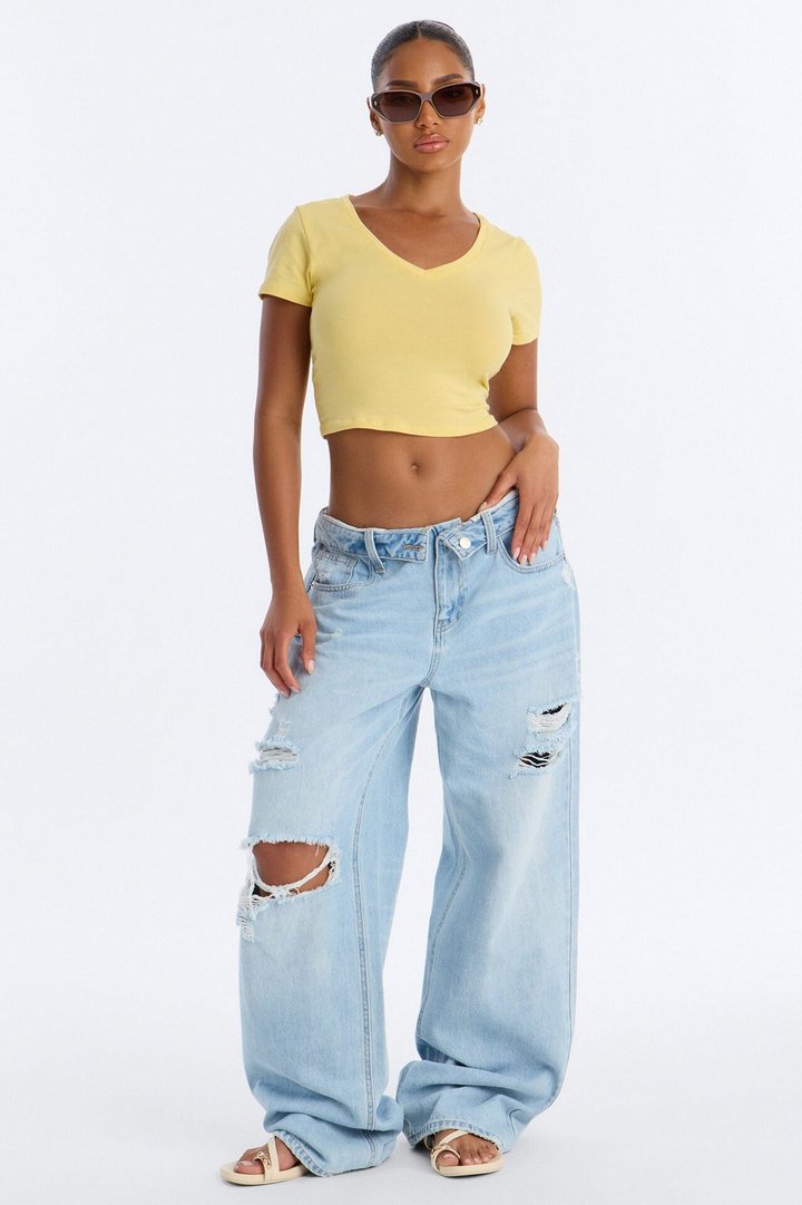 Kaitlyn V Neck Crop Top - Butter Yellow