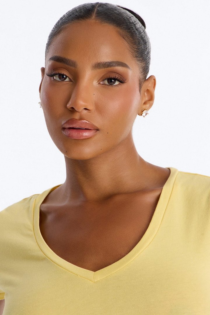 Kaitlyn V Neck Crop Top - Butter Yellow