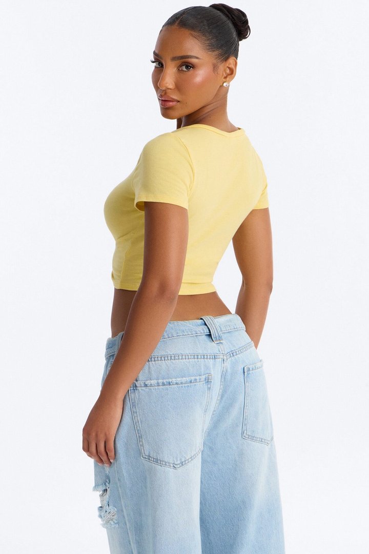 Kaitlyn V Neck Crop Top - Butter Yellow