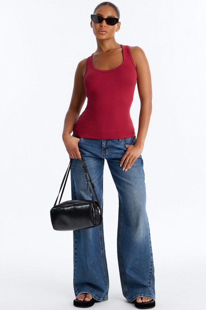 Everyday Cotton Blend Scoop Neck Tank Top - DarkRed