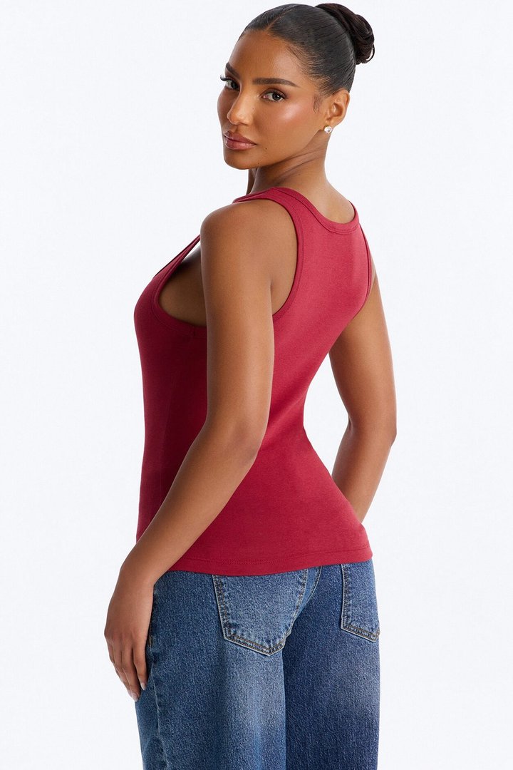 Everyday Cotton Blend Scoop Neck Tank Top - DarkRed