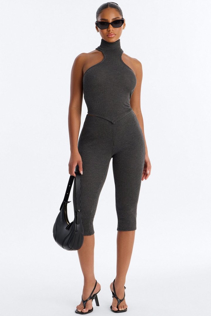 Ruth Textured Capri Set - Charcoal