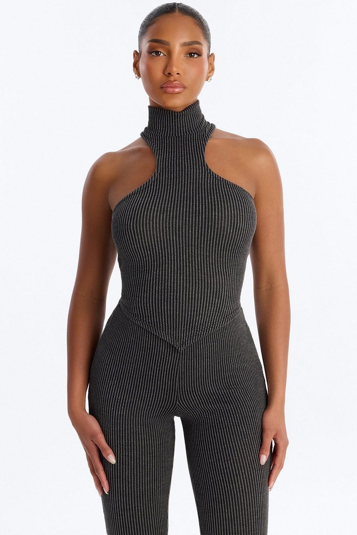 Ruth Textured Capri Set - Charcoal