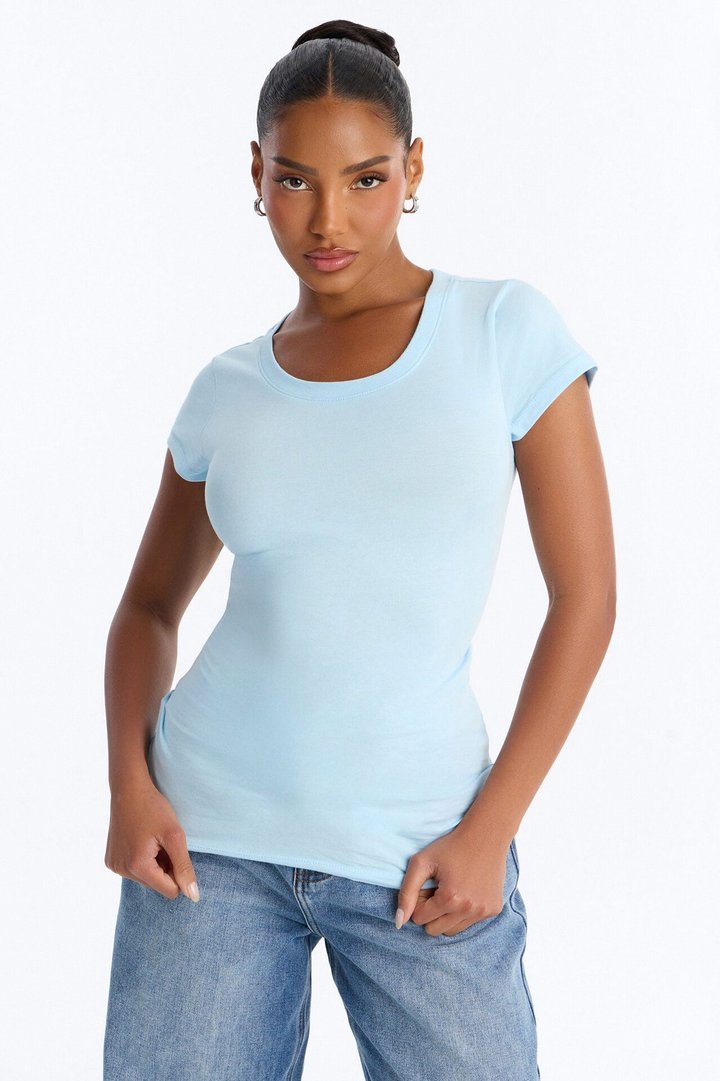 Sabrina Crew Neck Tee - Light Blue