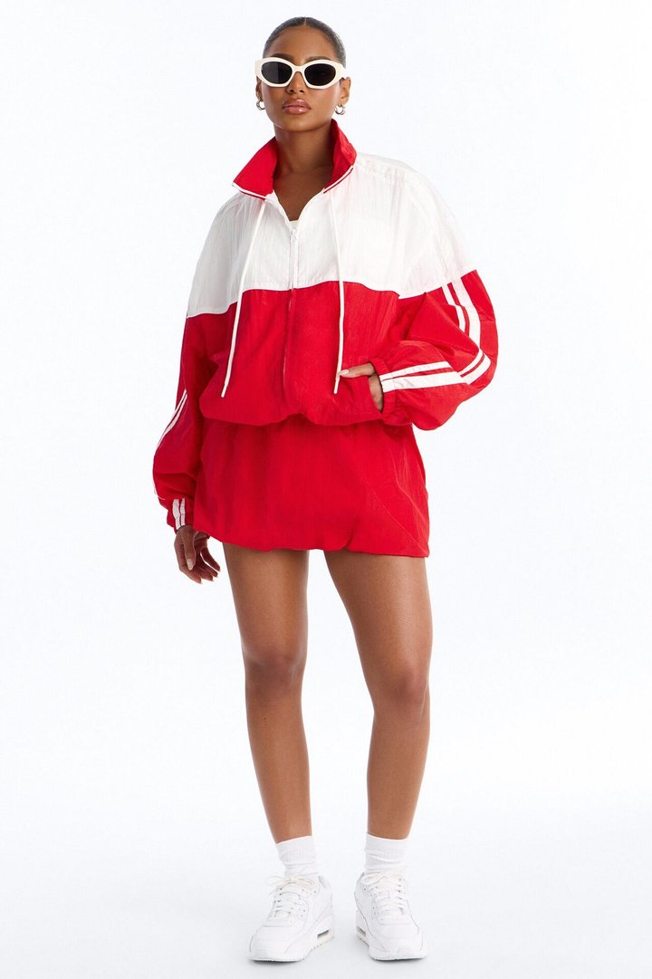 City Sprint Windbreaker Bubble Skirt Set - Red
