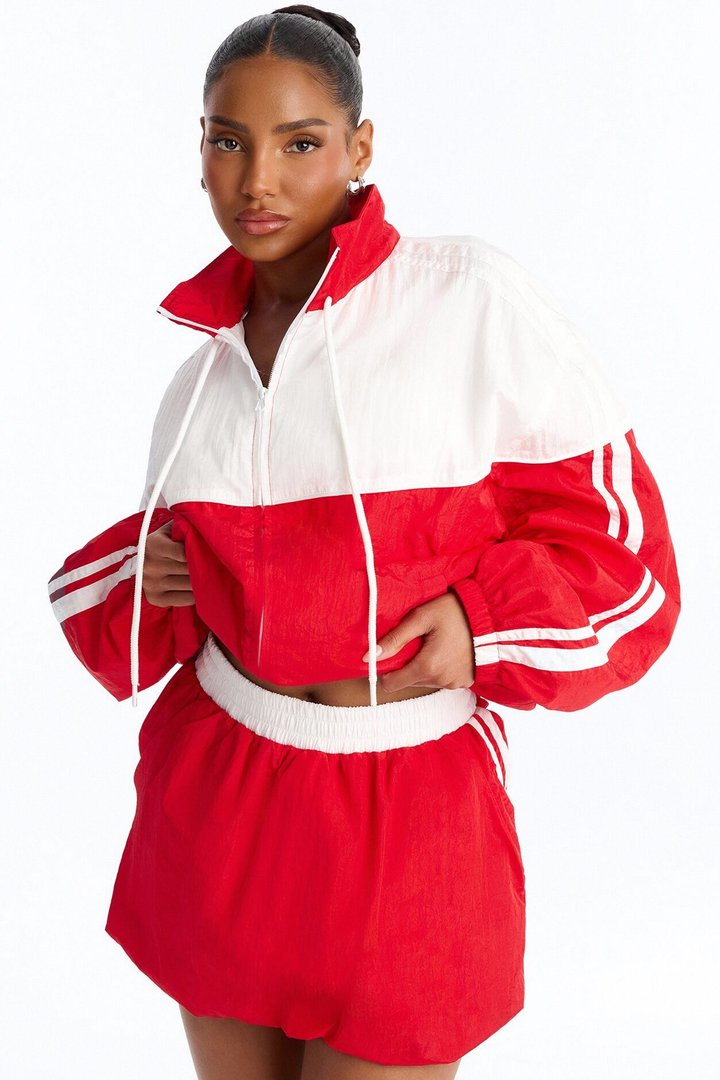City Sprint Windbreaker Bubble Skirt Set - Red