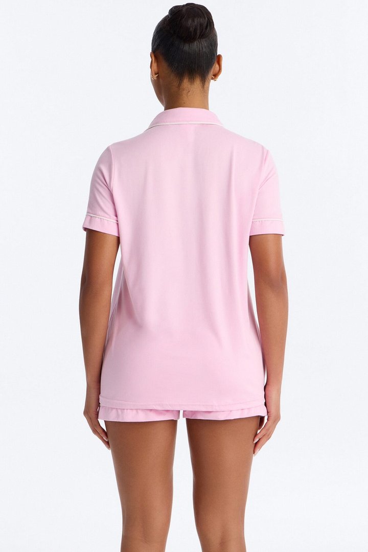 Blush Nights Button Up Short Sleeve PJ Short Set - Light Pink