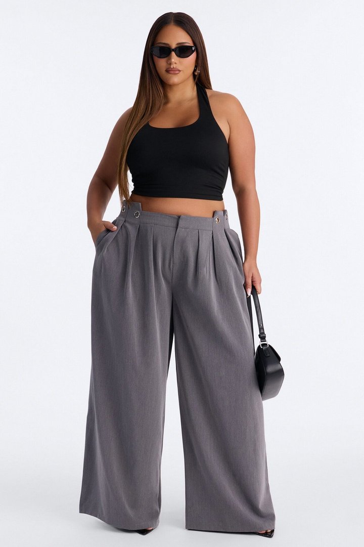 Magnolia Mid Rise Wide Leg Hardware Trouser - Charcoal