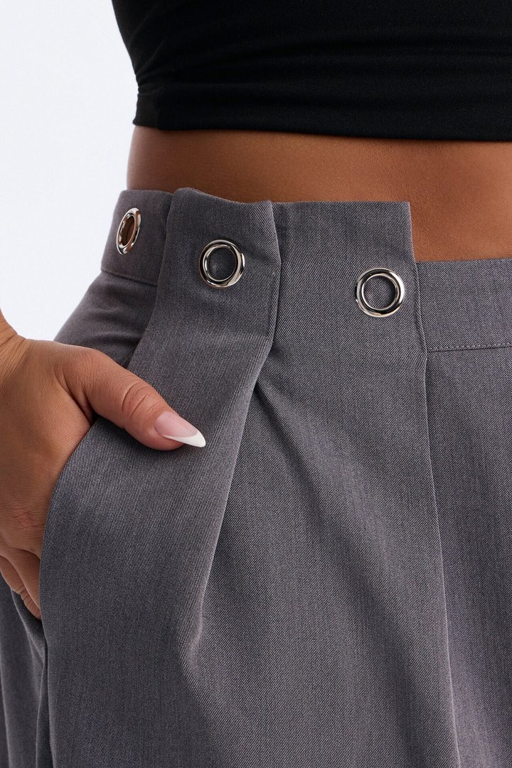 Magnolia Mid Rise Wide Leg Hardware Trouser - Charcoal