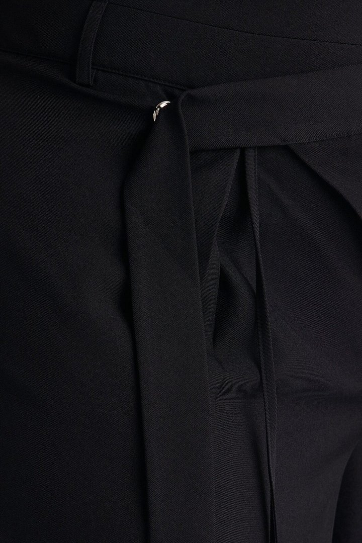 Center of Attention Asymmetrical Waist Wide Leg Trousers - Black