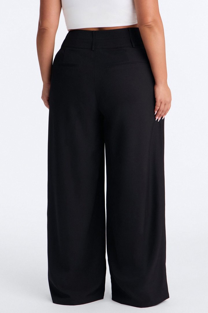 Center of Attention Asymmetrical Waist Wide Leg Trousers - Black