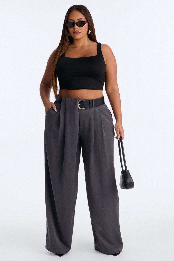Natalie High Rise Wide Leg Trouser - Charcoal