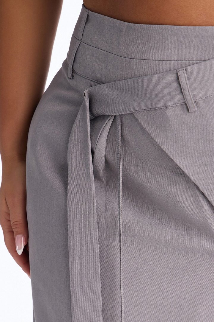Center of Attention Asymmetrical Waist Wide Leg Trousers - Grey