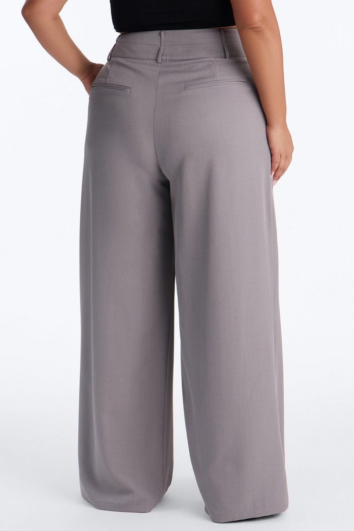 Center of Attention Asymmetrical Waist Wide Leg Trousers - Grey