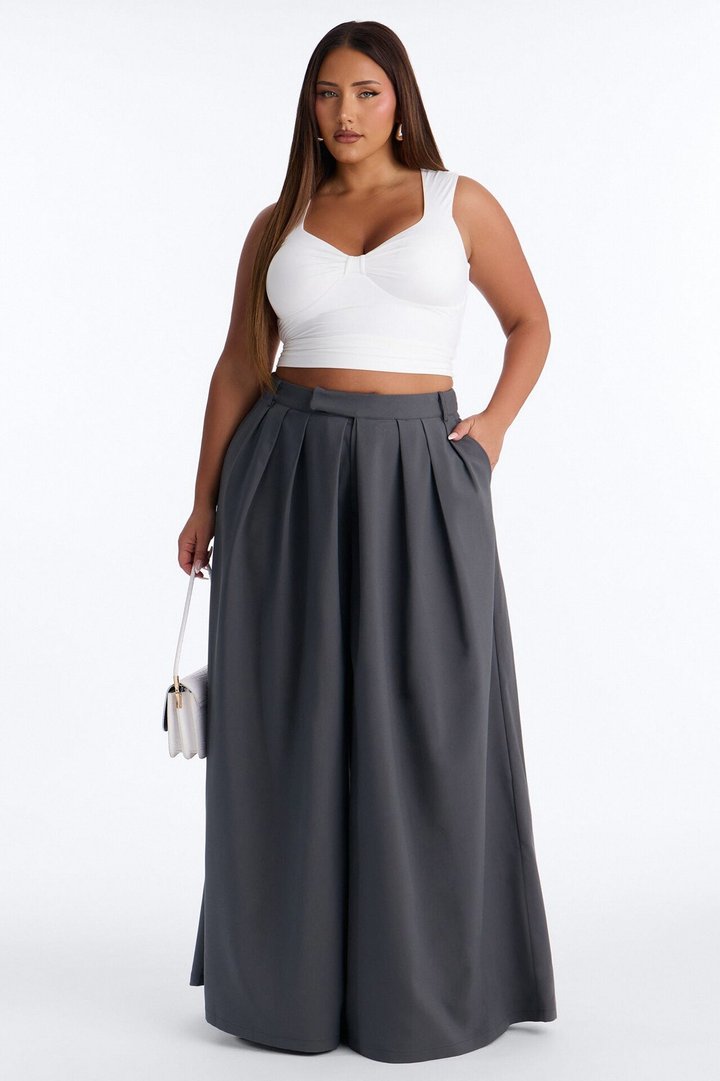 The Kayne Pleated Crossover Wide Leg Pant - Grey