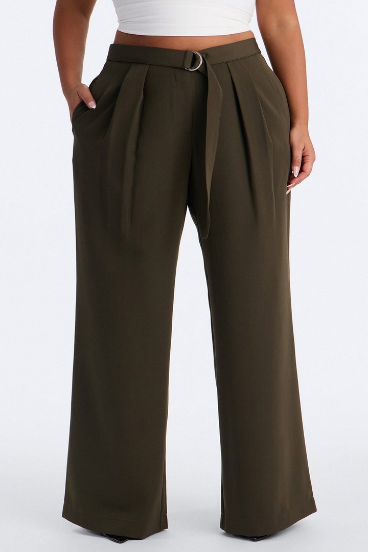 Beautiful Banter Belted Wide Leg Trouser - Military Green