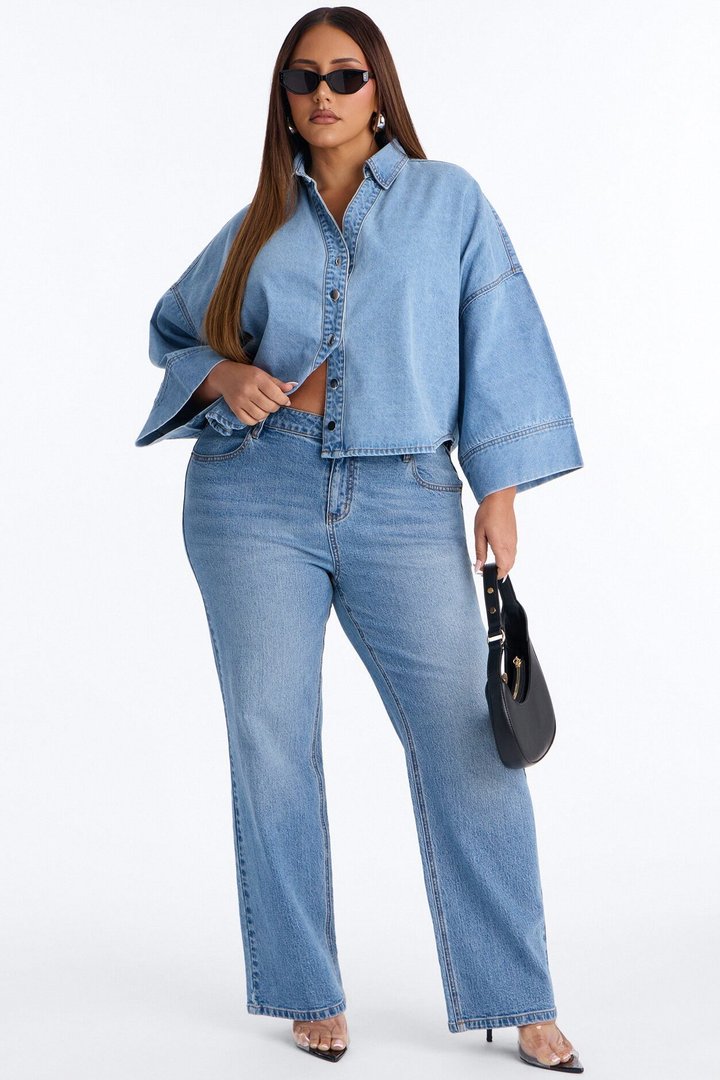 Fit Secured Oversized Denim Shirt - Light Wash