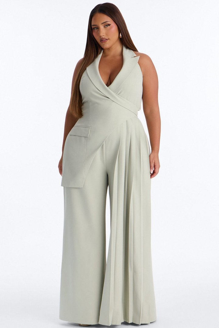 Amara Asymmetrical Draped Jumpsuit - Sage