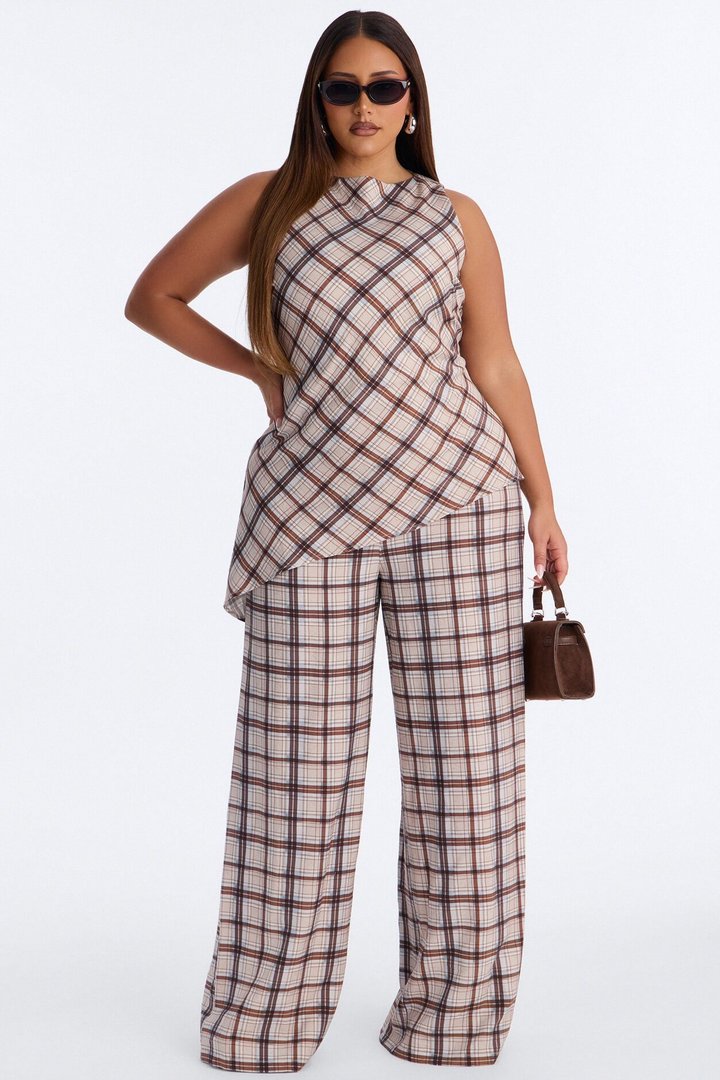 Vana Plaid Draped Jumpsuit - Blue