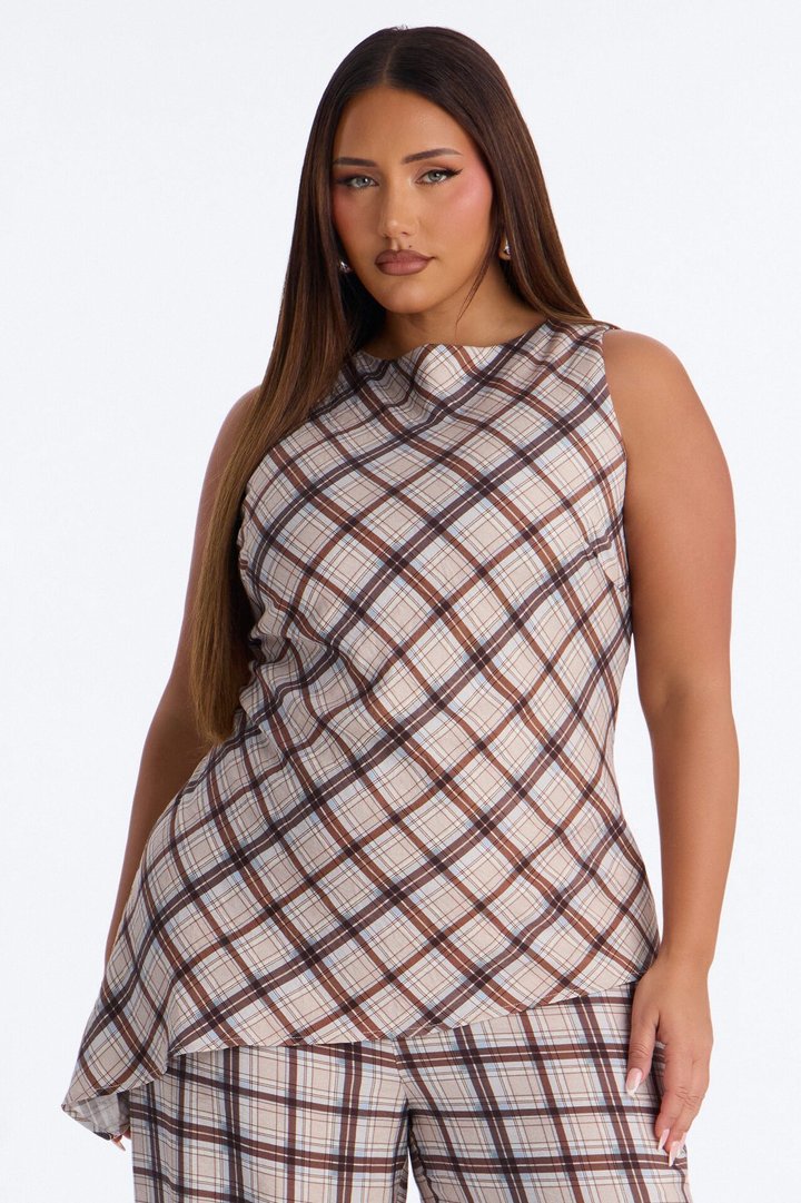 Vana Plaid Draped Jumpsuit - Blue