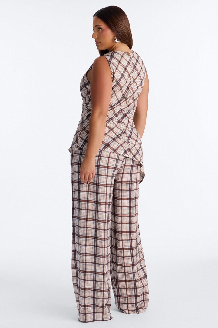 Vana Plaid Draped Jumpsuit - Blue