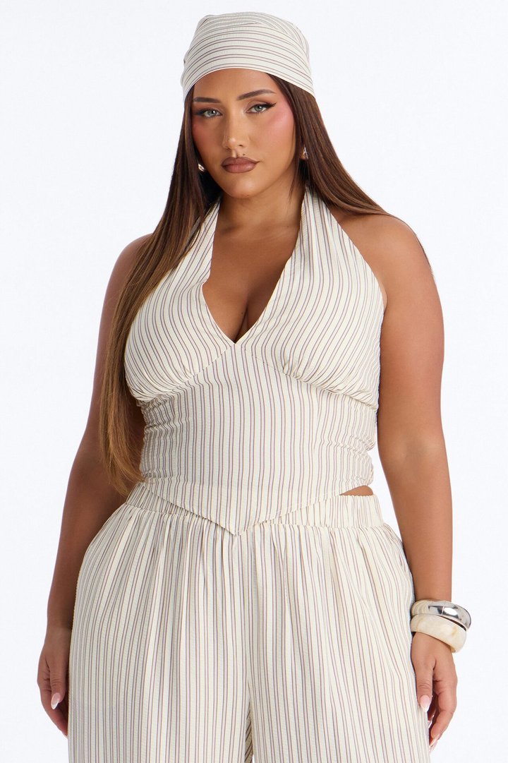 Donna Pinstripe 3 Piece Pant Set - Yellow/combo