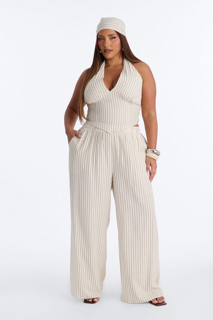 Donna Pinstripe 3 Piece Pant Set - Yellow/combo