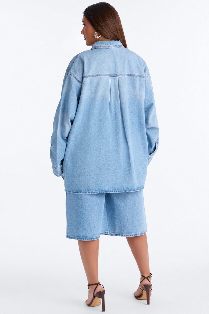 Going Downtown Denim Belted Jort Set - Light Wash