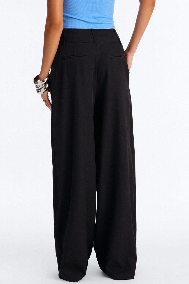 Center of Attention Asymmetrical Waist Wide Leg Trousers - Black