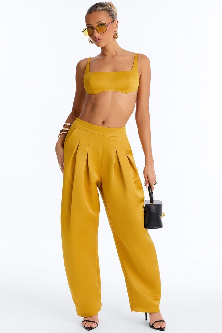 Ottilie High Rise Pleated Barrel Leg Pant - Yellow