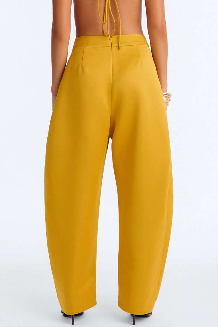 Ottilie High Rise Pleated Barrel Leg Pant - Yellow