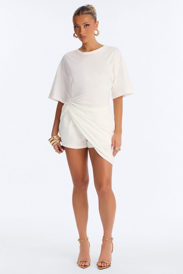 Refined Effect Ruched Short Set - White