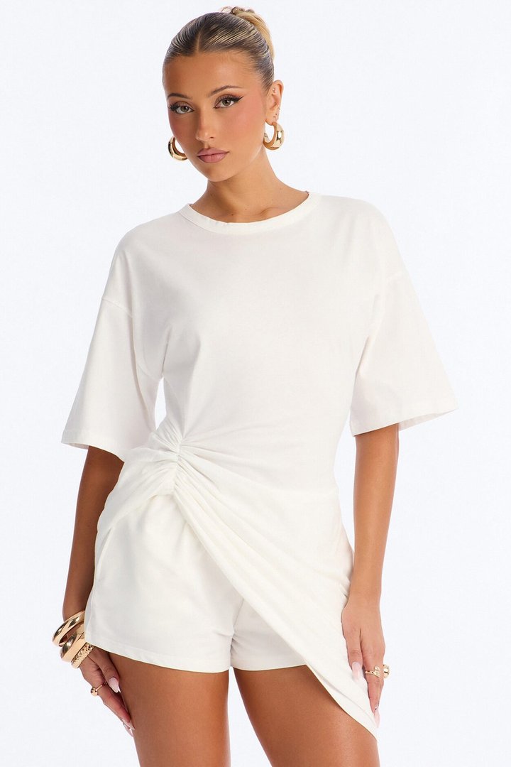 Refined Effect Ruched Short Set - White