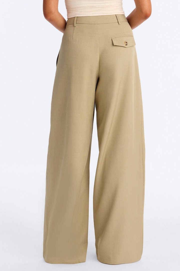 Margaret Solid Wide Leg Front Wrap Trouser Pant - Sage