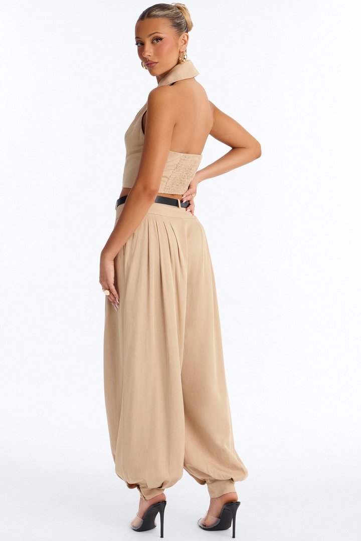 Kiva Belted Balloon Pant Set - Khaki
